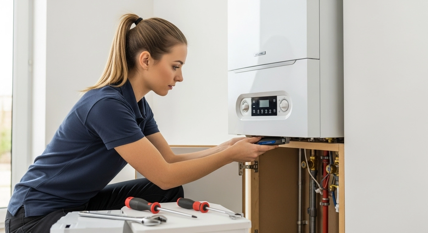 Professional ECO4 boiler installer fitting new energy-efficient heating system for UK homeowner - Free boiler grant installation in progress